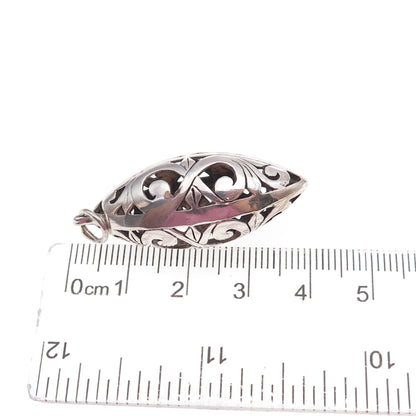 925 Sterling Silver Vintage Floral Scroll Oxidized Charm Pendant