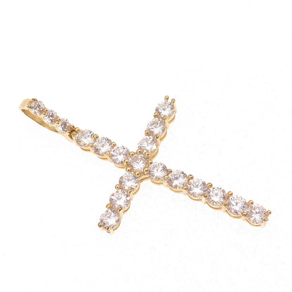 925 Sterling Silver Gold Plated Round-Cut C Z Cross Pendant
