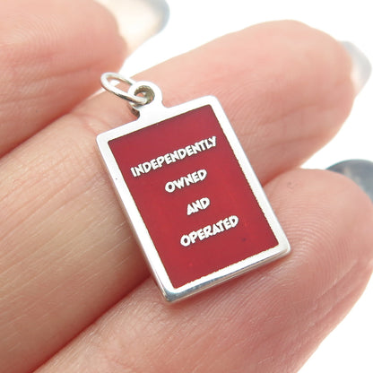 925 Sterling Silver Enamel "Independently Owned & Operated" Minimalist Pendant