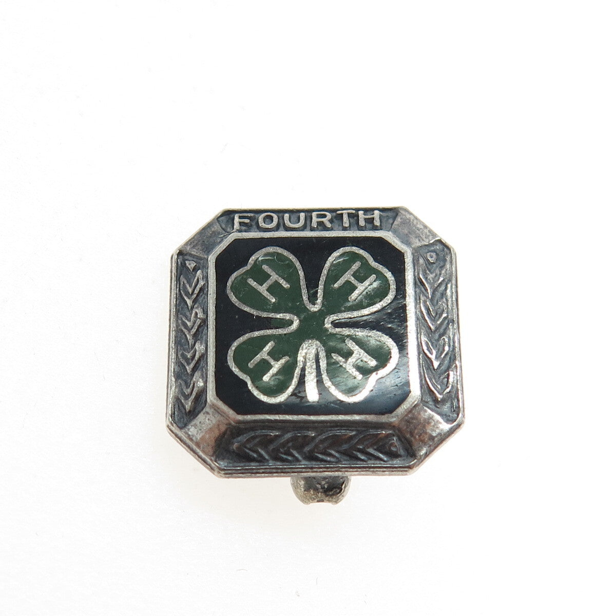 925 Sterling Silver Vintage 4-H Club 4th Year Membership Achievement Lapel Pin