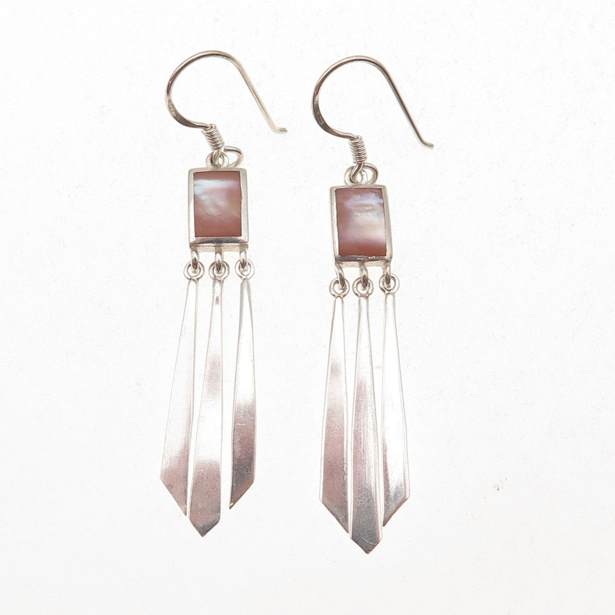 Boma 925 Sterling Silver Vintage Real MOP Modernist Dangle Earrings