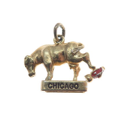 WELLS Sterling Gold Plated Vintage Enamel Oct. 8 1871 Great Chicago Fire Pendant