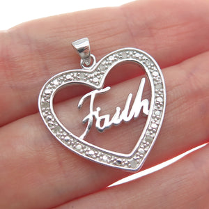 HAN 925 Sterling Silver Real Round-Cut Diamond Faith Heart Minimalist Pendant
