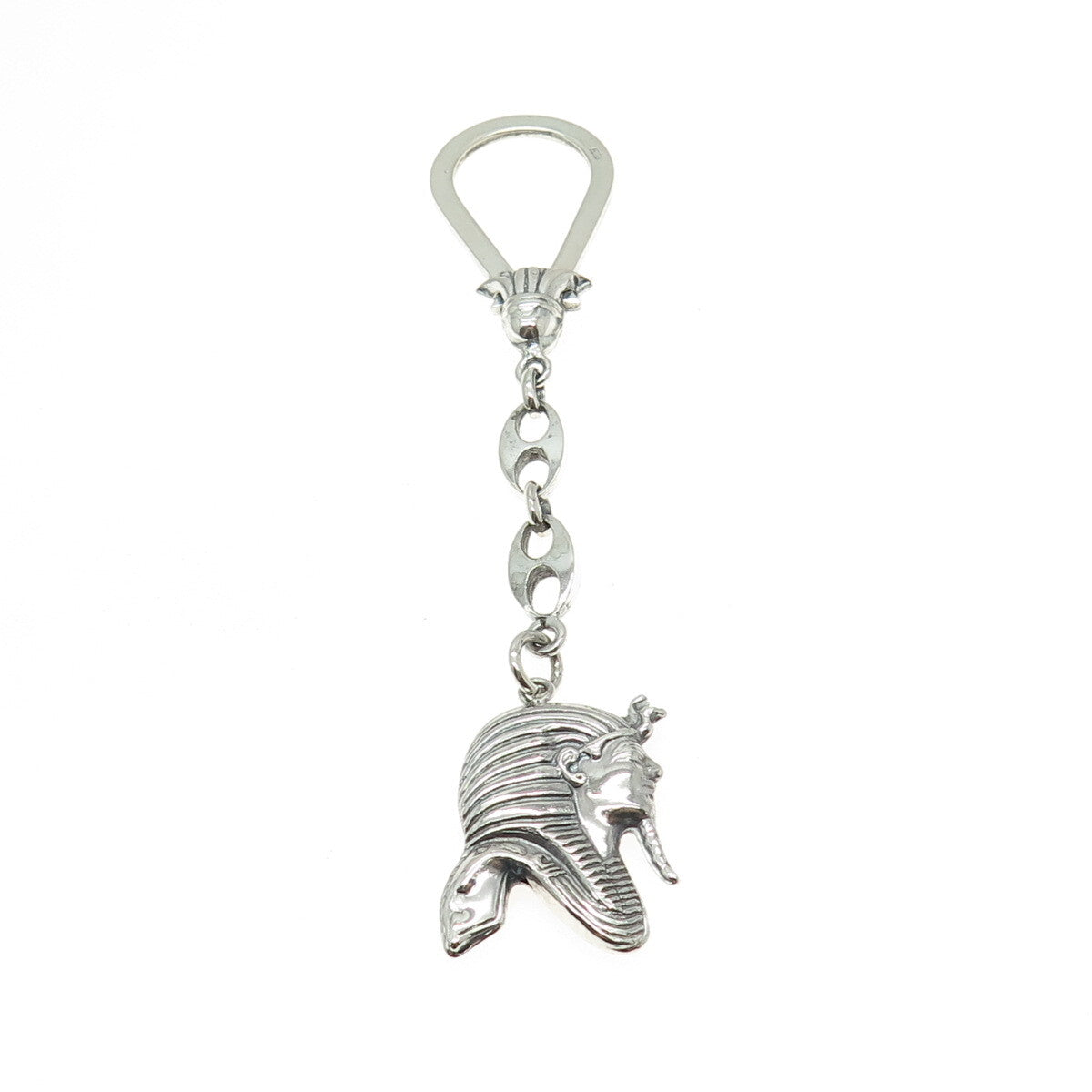800 Silver Vintage Egypt Pharaoh Key Fob Chain Holder