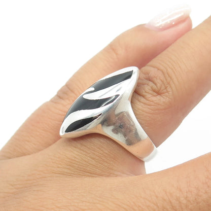 925 Sterling Silver Vintage Real Black Onyx Zebra Print Adjustable Ring Size 6