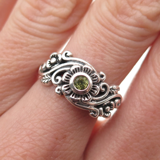 The Morning After 925 Sterling Silver Vintage Real Peridot Floral Ring Size 8