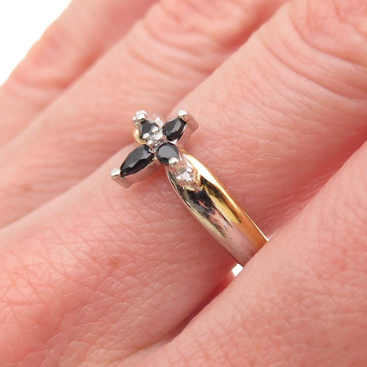 BGE Bradford 925 Sterling 2-Tone Real Diamond Accent & Sapphire Ring Size 8.25