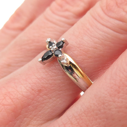 BGE Bradford 925 Sterling 2-Tone Real Diamond Accent & Sapphire Ring Size 8.25