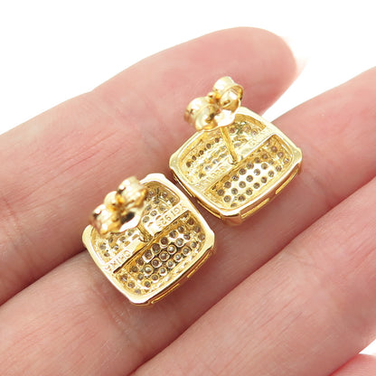 925 Sterling Silver Gold Plated Round-Cut C Z Stud Earrings
