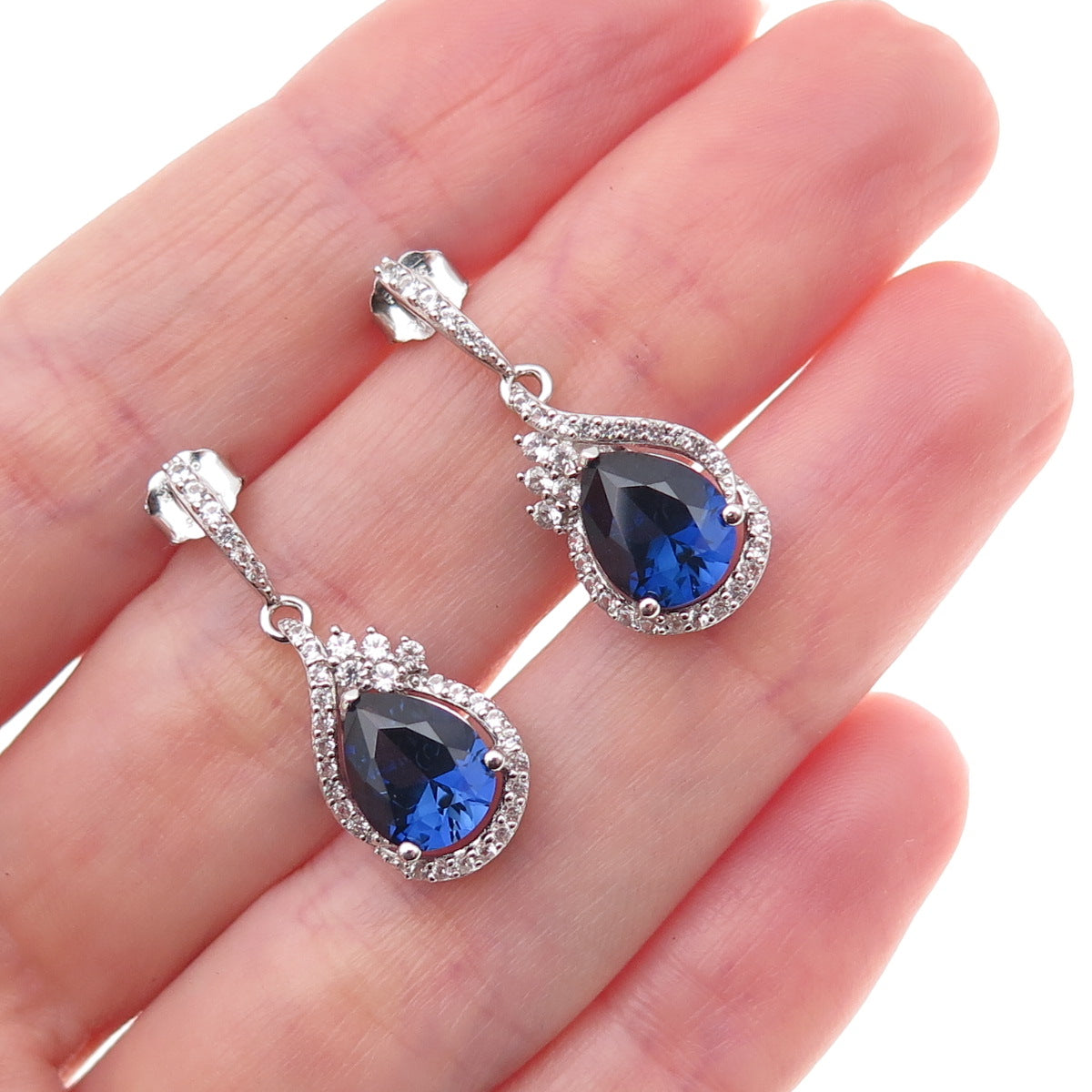 Richline 925 Sterling Silver Real White Topaz & Lab-Created Sapphire Earrings