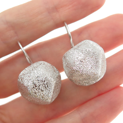 925 Sterling Silver Vintage Italy Modernist Textured Drop Bead Earrings