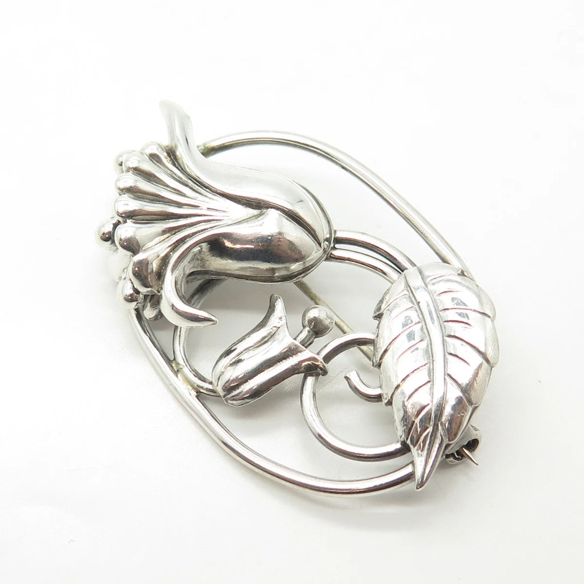 925 Sterling Silver Antique Art Deco Lang Floral Leaf Pin Brooch
