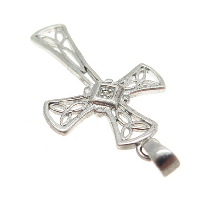 925 Sterling Silver Real Diamond Filigree Cross Religious Pendant