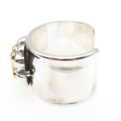 925 Sterling Silver 18K Gold Vintage Italy Floral Adjustable Bracelet 6.25"