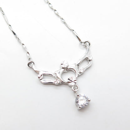 925 Sterling Silver Italy Round-Cut C Z Twisted Panel Chain Charm Necklace 18"