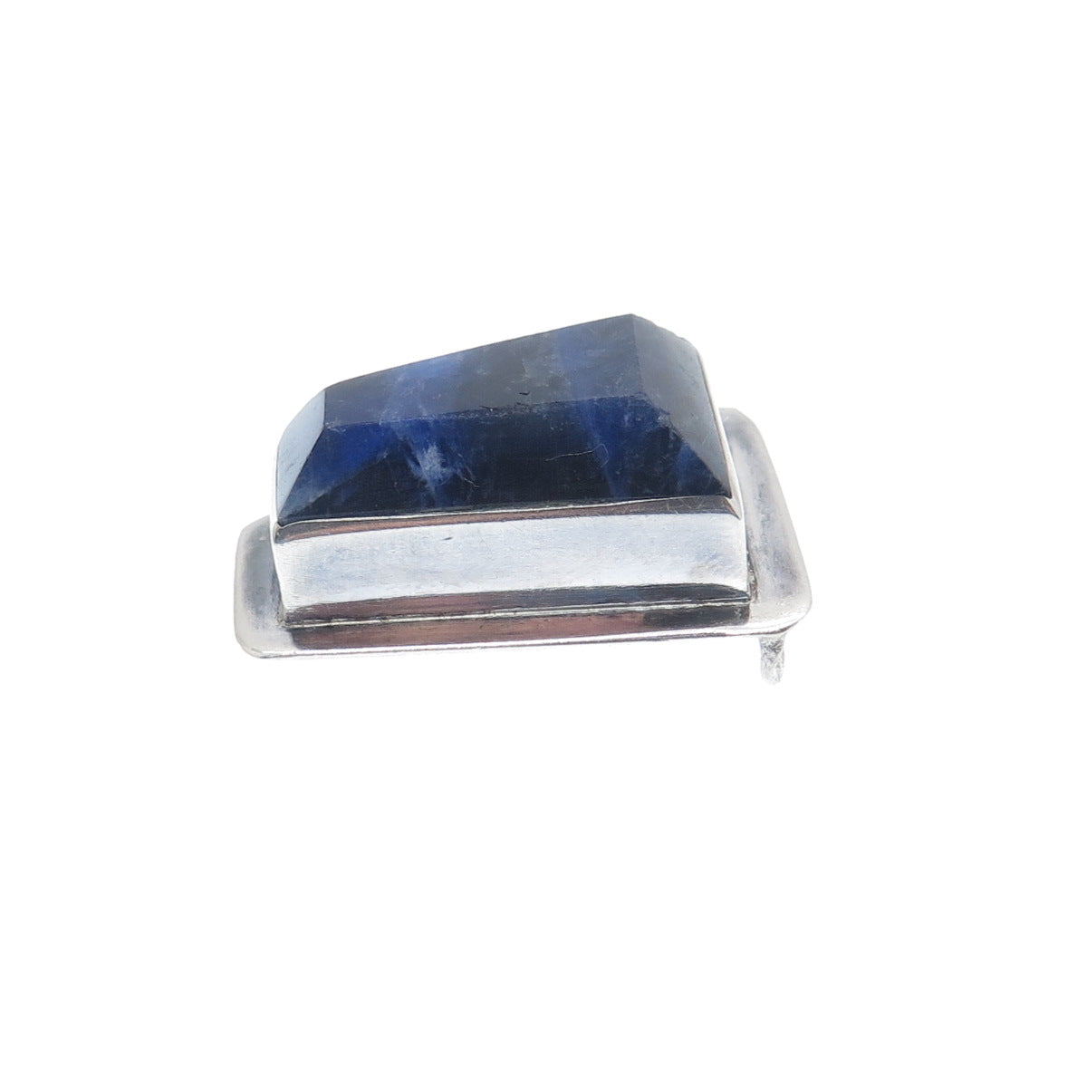 925 Sterling Silver Vintage Real Sodalite Modernist Slide Pendant
