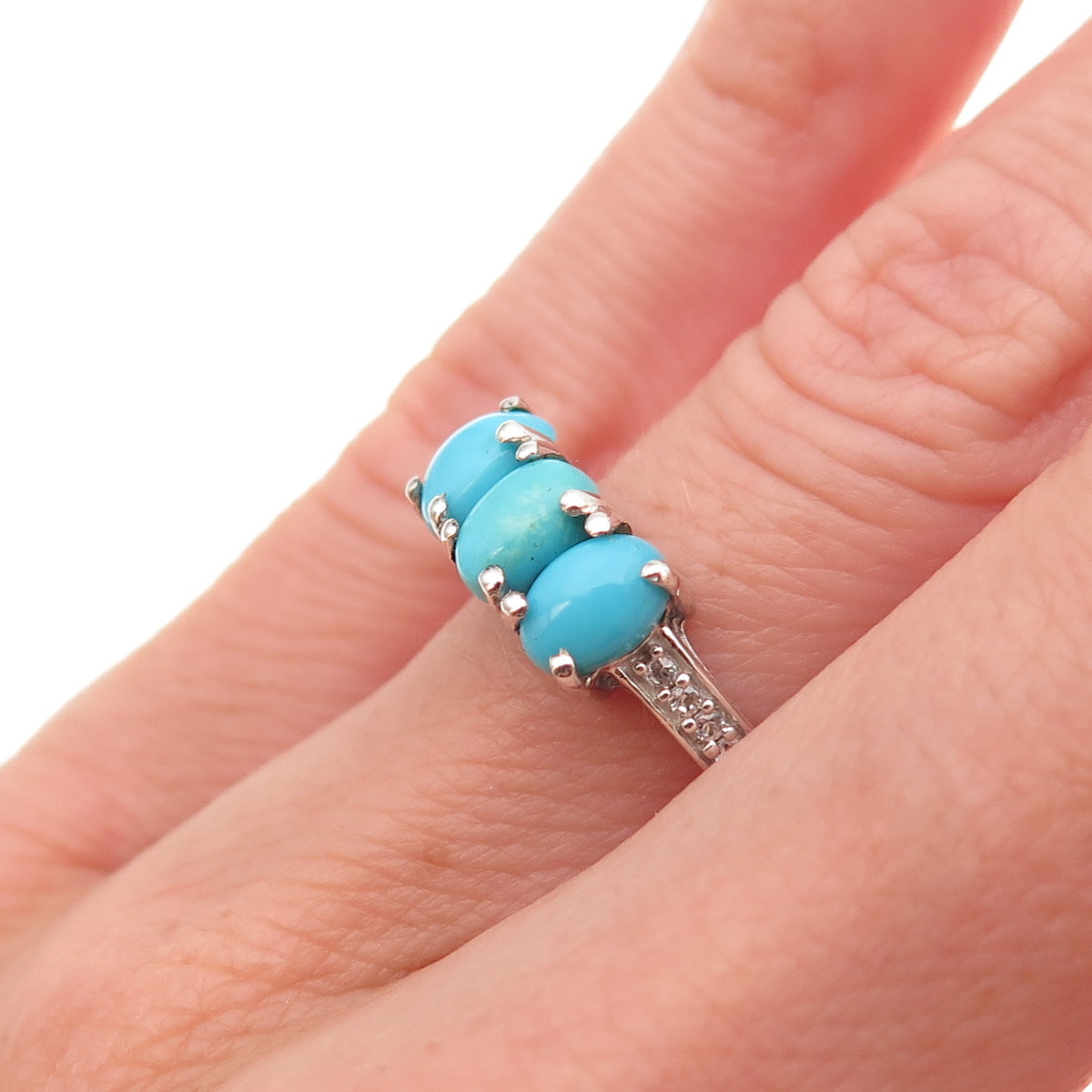 Chuck Clemency 925 Sterling Silver Real Turquoise & White Topaz Ring Size 5.25