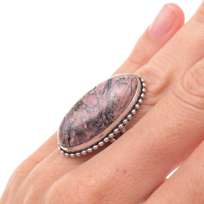 Old Pawn 925 Sterling Silver Vintage Southwestern Rhodonite Ring Size 3.75