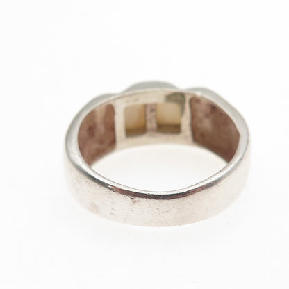 925 Sterling Silver Vintage Real MOP Modernist Oxidized Ring Size 7.25