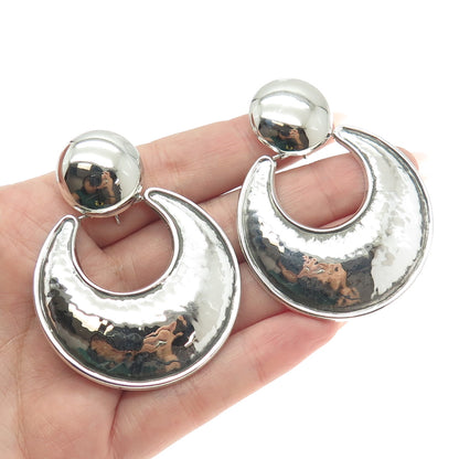 925 Sterling Silver Vintage Italy Hammered Finish Door Knocker Earrings