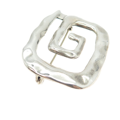 925 Sterling Silver Vintage Hammered Spiral Modernist Pin Brooch