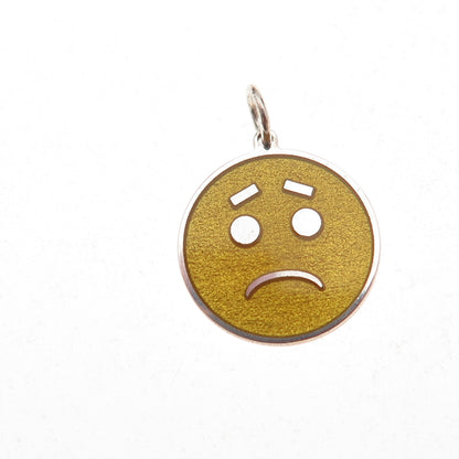 925 Sterling Silver Yellow Enamel Sad Face Emoji Charm Pendant