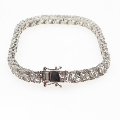 D'Joy 925 Sterling Silver Real Pear & Round-Cut White Topaz Bracelet 7.5"