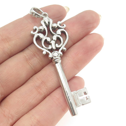 925 Sterling Silver Vintage Key Ornate Pendant