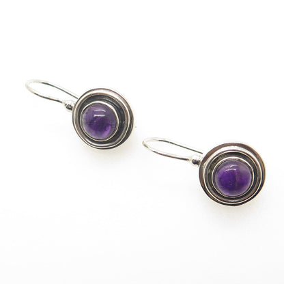 925 Sterling Silver Vintage Real Amethyst Gemstone Dangling Earrings