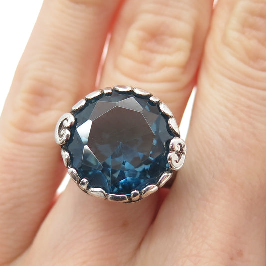 JGD JANICE GIRARDI 925 Sterling Silver Vintage Ocean Blue C Z Ring Size 6.5