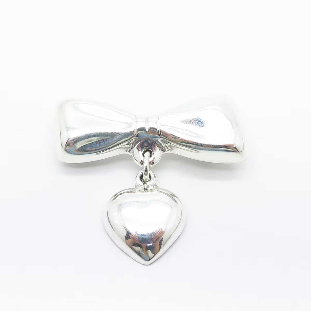 925 Sterling Silver Vintage Mexico Bow & Heart Pin Brooch