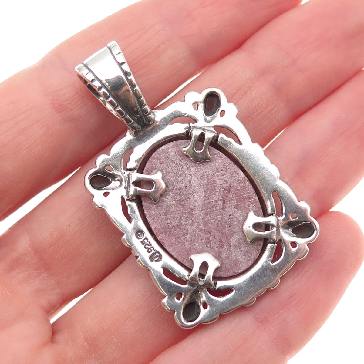 Carolyn Pollack 925 Sterling Silver Vintage Real Rhodonite Smoky Quartz Pendant