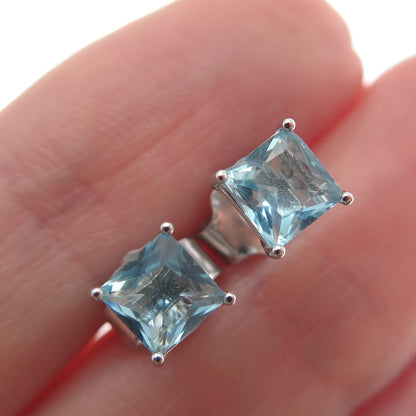 925 Sterling Silver Princess-Cut Blue C Z Stud Earrings