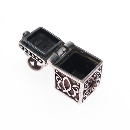 925 Sterling Silver Vintage Flower Cross Oxidized Minimalist Pill Box Pendant