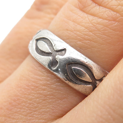 BSD Bob Siemon 925 Sterling Silver Vintage Ichthys Oxidized Band Ring Size 8
