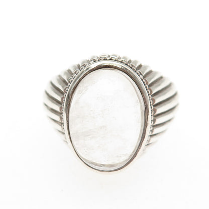 925 Sterling Silver Vintage Real Clear Quartz Modernist Oxidized Ring Size 9.75