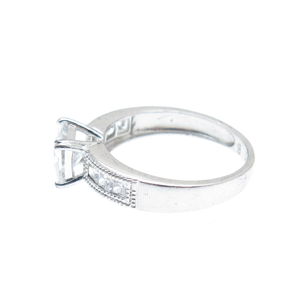 925 Sterling Silver Princess-Cut C Z Engagement Ring Size 9.5