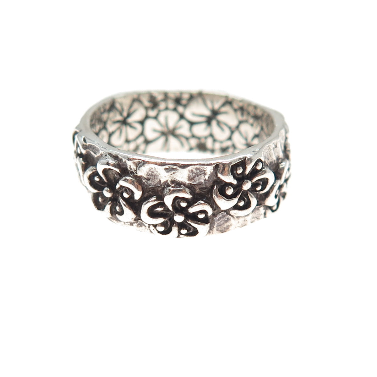 SARDA 925 Sterling Silver Vintage Flower Oxidized Band Ring Size 7.25