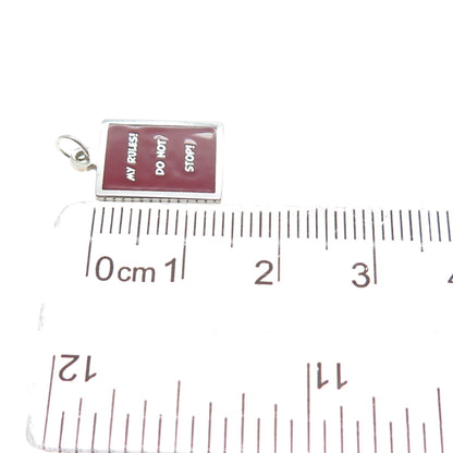 925 Sterling Silver Red Enamel My Rules! Do Not Stop! Minimalist Charm Pendant