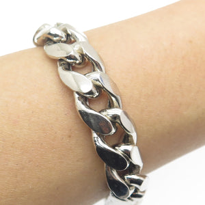925 Sterling Silver Vintage 54.2g Curb Link Bracelet 8.25"