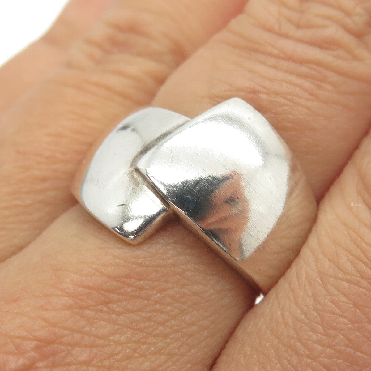 925 Sterling Silver Vintage Modernist Bypass Ring Size 8.5