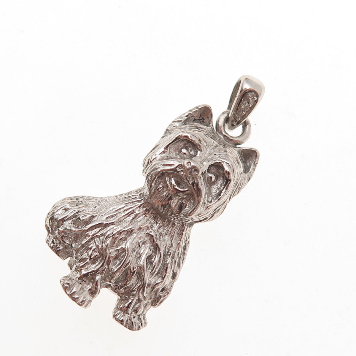 925 Sterling Silver Vintage Real Diamond Yorkshire Terrier Charm Pendant