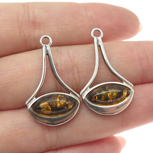 925 Sterling Silver Vintage Real Baltic Amber Modernist Jacket Earrings