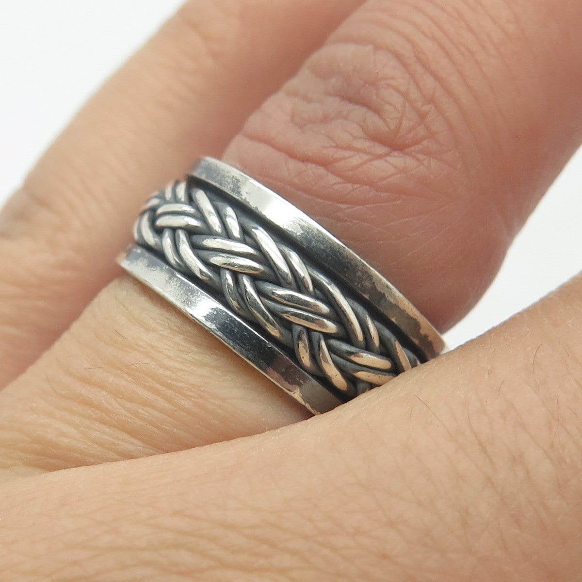 925 Sterling Silver Vintage Rotating Braided Band Ring Size 7.75