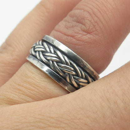 925 Sterling Silver Vintage Rotating Braided Band Ring Size 7.75