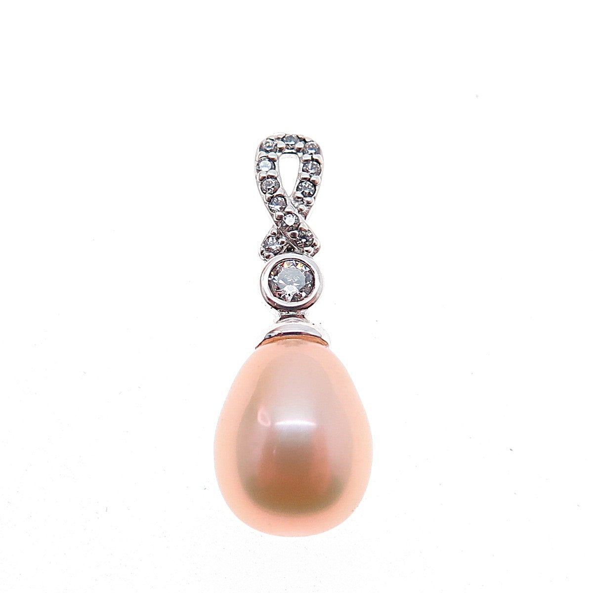 925 Sterling Silver Real Pearl & C Z Mini Slide Charm Pendant