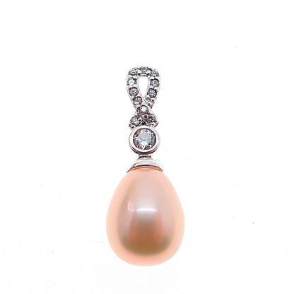 925 Sterling Silver Real Pearl & C Z Mini Slide Charm Pendant