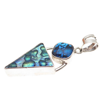 HEU 925 Sterling Silver Vintage Dichroic Glass Modernist Pendant