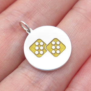 925 Sterling Silver Yellow Enamel Number 12 Lucky Dice Minimalist Charm Pendant