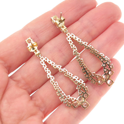 925 Sterling Silver Gold Plated Round-Cut C Z Teardrop Dangle Earrings